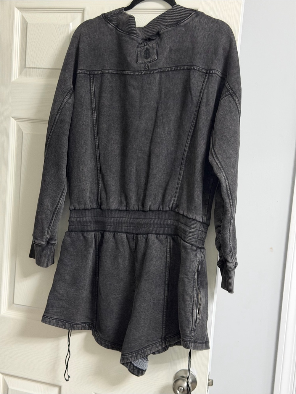 Washed Charcoal V-Neck Drawstring Sweatshirt Romper NWT - Picture 5 of 10